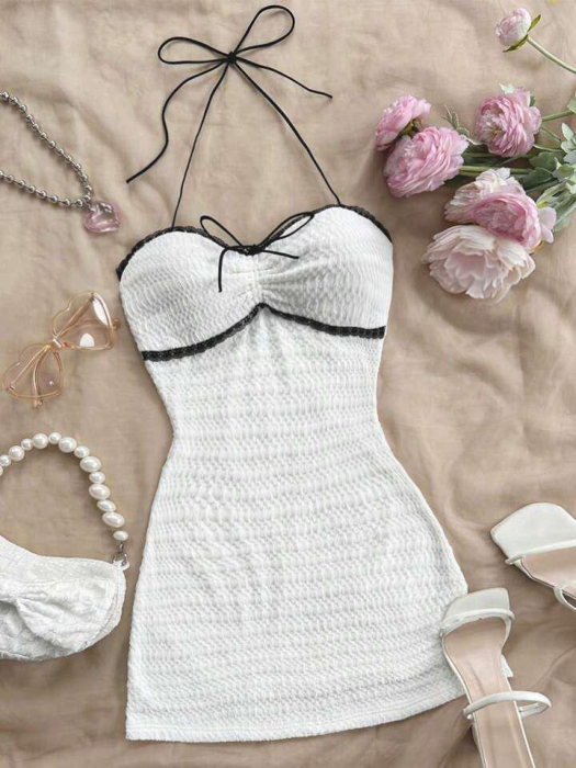 Rochie de vară Soleia albă tricotată cu textură elastică [1]