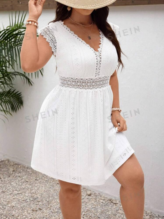 Rochie Din Dantelă Cu Mâneci Cu Broderie Din Dantelă, Cu Textura Boho, Talie Goală, Cu Mâneci De Vară [2]