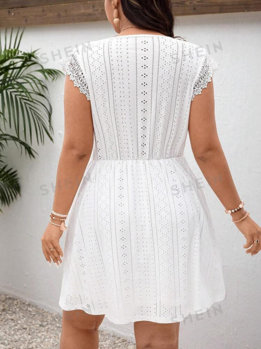 Rochie Din Dantelă Cu Mâneci Cu Broderie Din Dantelă, Cu Textura Boho, Talie Goală, Cu Mâneci De Vară [3]
