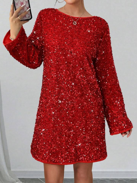 Rochie Elegantă Cu Fundă Cu Paiete, Ocazională, Lejeră [2]