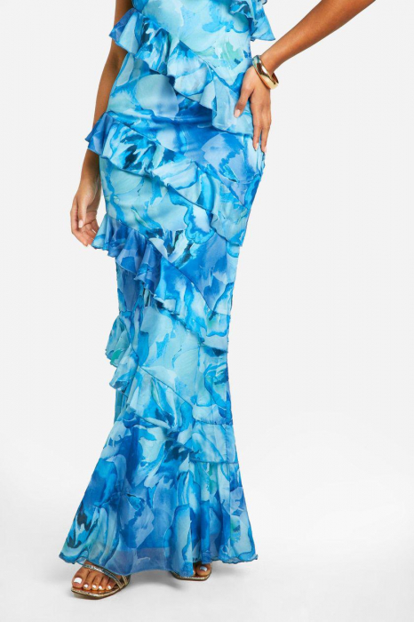 Rochie maxi asimetrică din șifon cu volane [4]