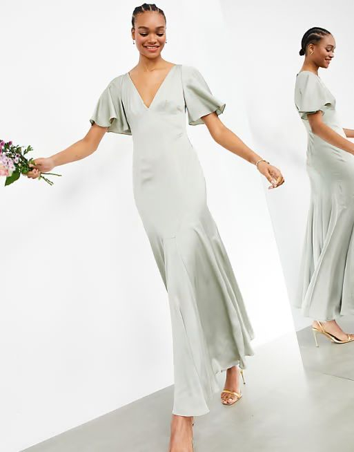 Rochie maxi ASOS DESIGN cu mâneci fluide din satin [1]