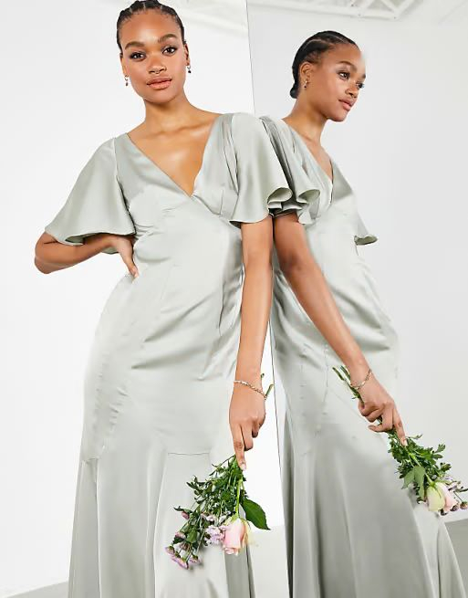 Rochie maxi ASOS DESIGN cu mâneci fluide din satin [2]