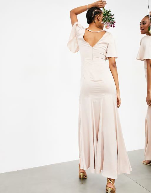 Rochie maxi  ASOS DESIGN cu mâneci fluide din satin roz [3]