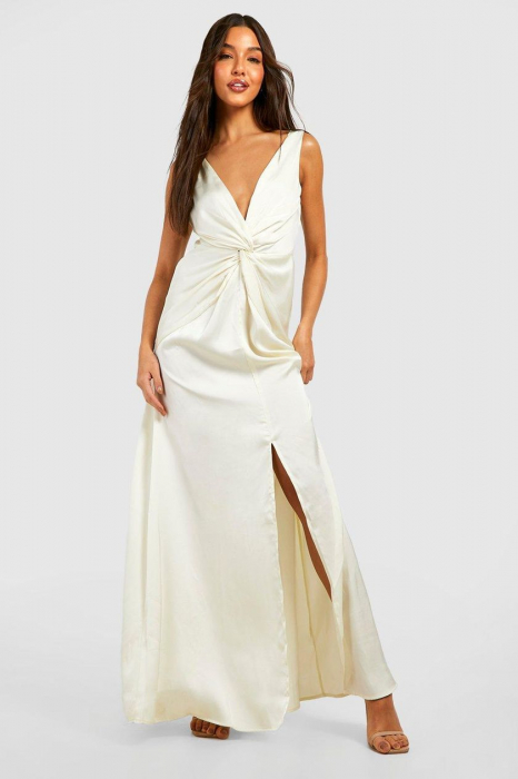 Rochie maxi cu detaliu răsucit din satin [2]