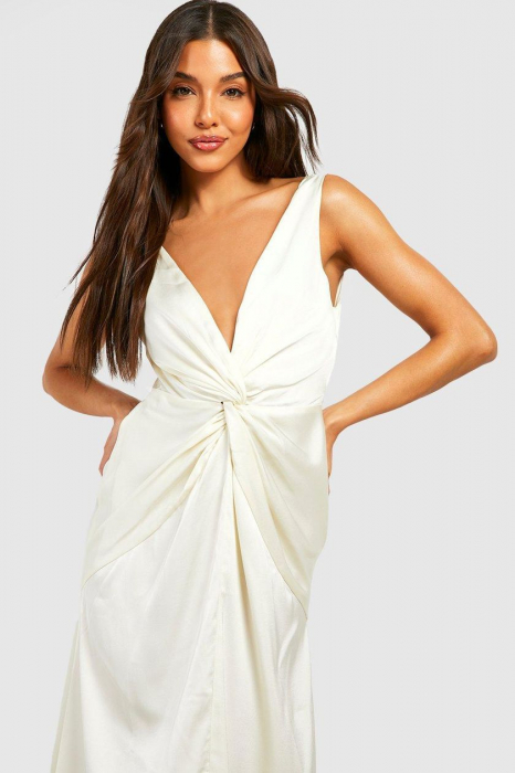 Rochie maxi cu detaliu răsucit din satin [3]
