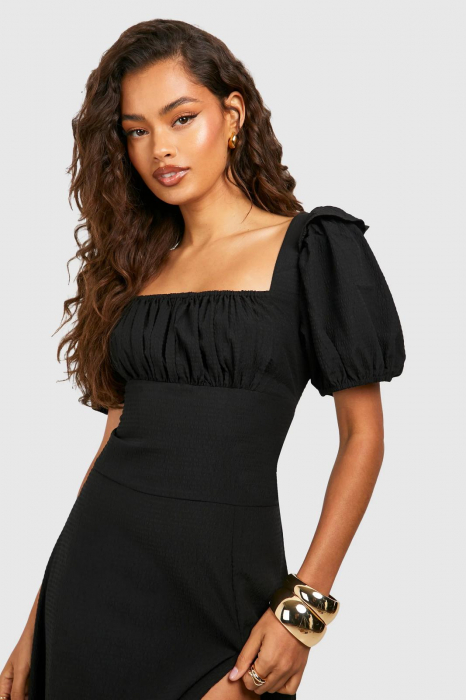 Rochie maxi cu maneci bufante Seersucker [2]