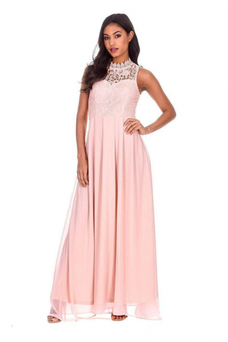 Rochie maxi din croșetat nud cu gât înalt [4]