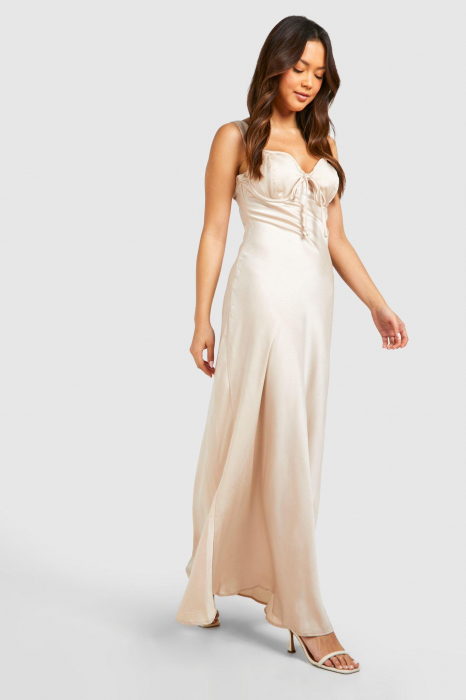 Rochie maxi slip din satin cu bust rumenat [1]