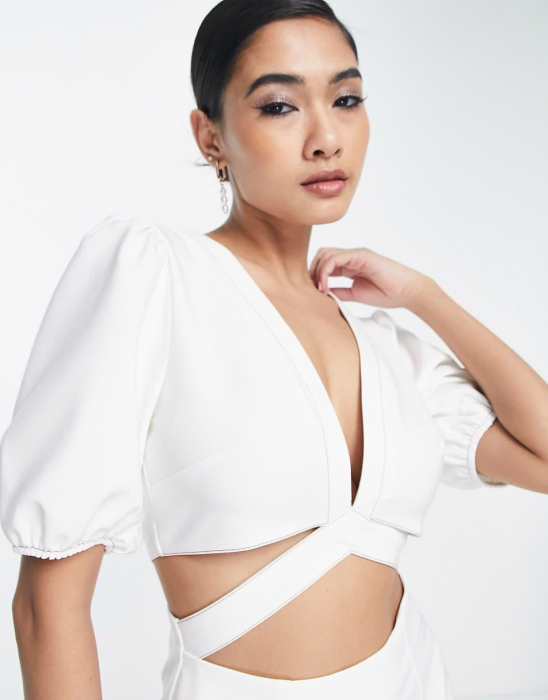 Rochie midi albă cu decupaj [2]