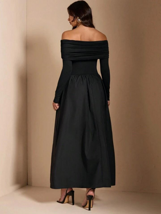 Rochie midi BAE, elegantă, minimalistă, cu draperii, croită pe umeri. [3]