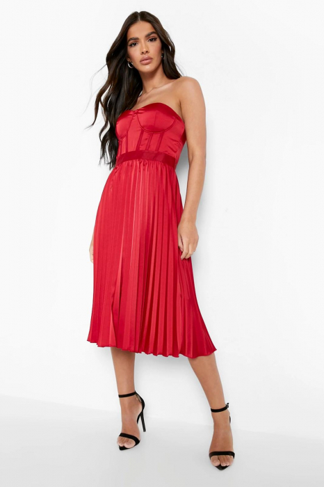 Rochie Midi Corset Bandeau Plisat Satin [1]