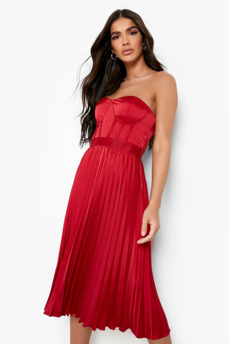 Rochie Midi Corset Bandeau Plisat Satin [2]