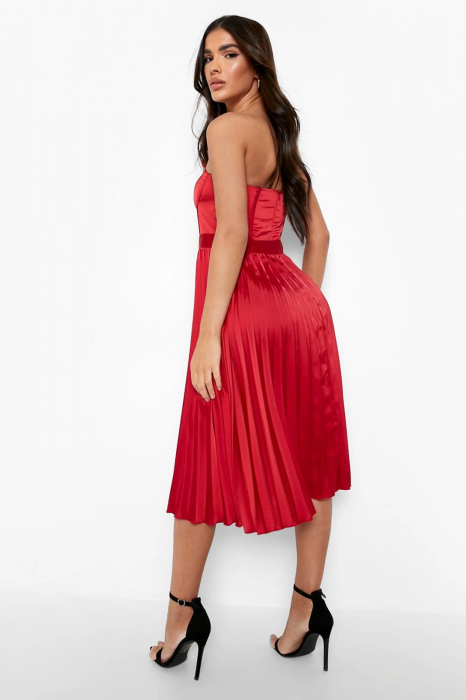 Rochie Midi Corset Bandeau Plisat Satin [3]