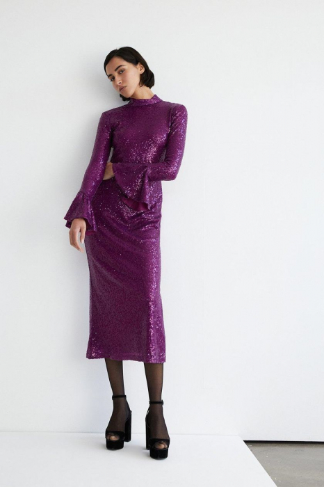 Rochie midi cu mâneci clopot cu paiete [1]