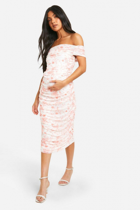 ROCHIE MIDI MATERNITY BARDOT PORCELAN CU IMPRIMURI [2]