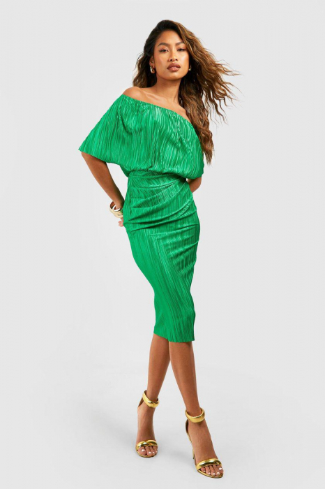 Rochie midi pe umeri plisată [2]