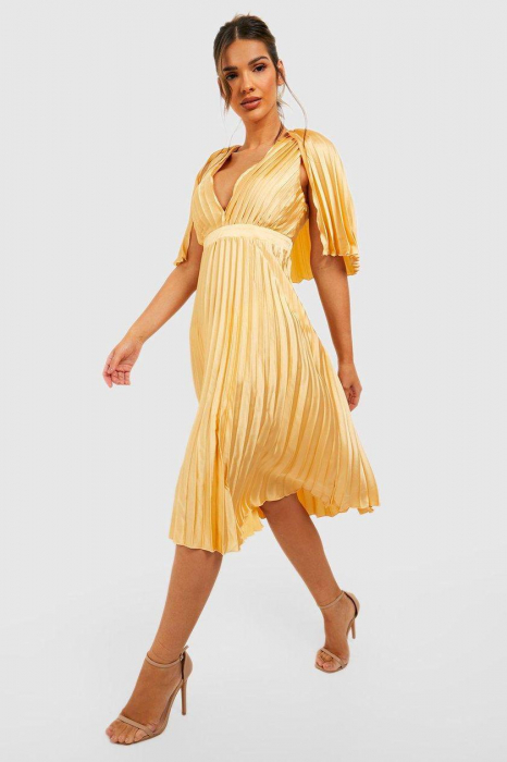 Rochie midi plisată cu detaliu pelerina [2]