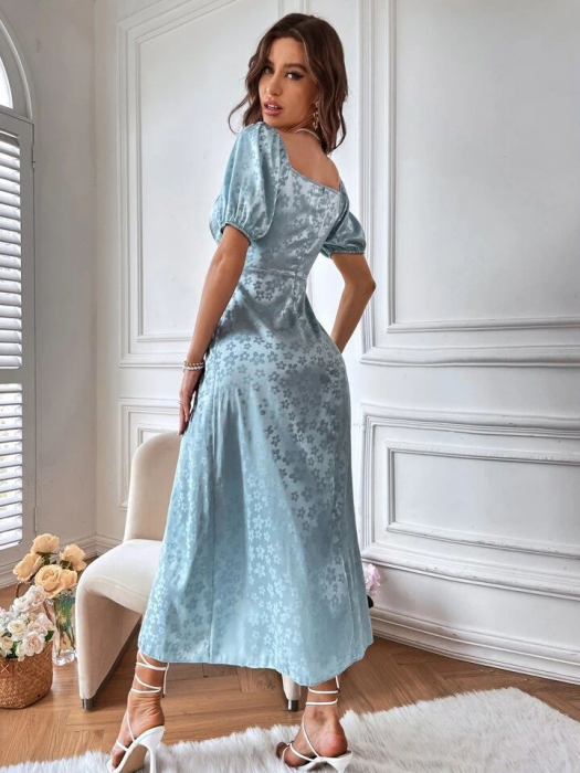 Rochie Modelyn din satin cu imprimeu floral jacquard și noduri în față [3]