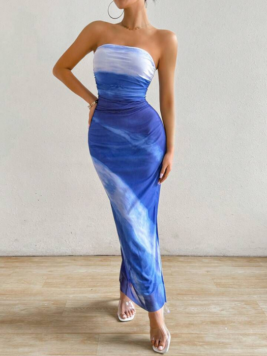 Rochie mulată cu imprimeu bandeau și tiv crăpat pentru femei NAWLY, de vară [1]