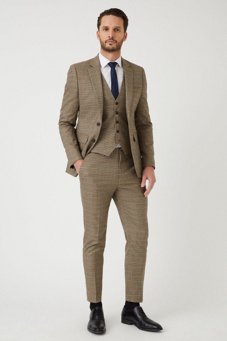 Sacou de costum Skinny Fit Neutral Puppytooth [2]