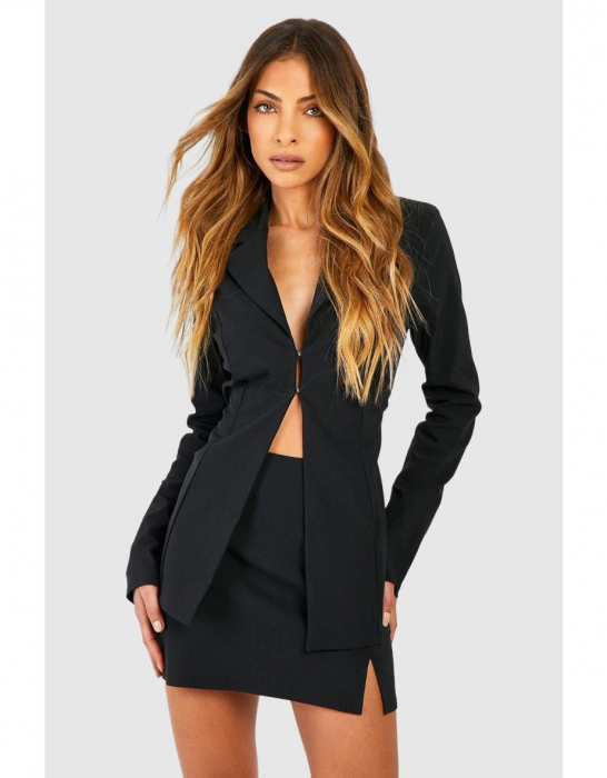SET din BLAZER ȘI FUSTA MINI CU ȘLIȚ LATERAL NEGRU [2]