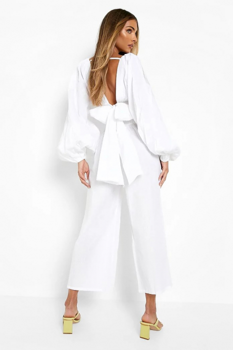 Set din pantaloni și  crop cu mâneci balon cu aspect de in [2]