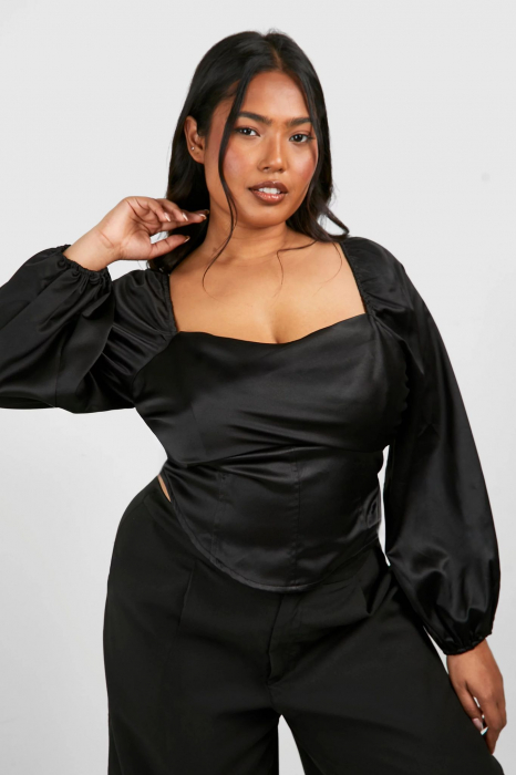 Top corset cu drapaj din satin  în față și fermoar la spate [1]