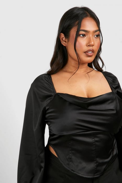 Top corset cu drapaj din satin  în față și fermoar la spate [2]