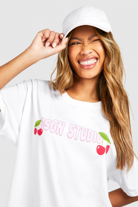 Tricou supradimensionat din bumbac cu imprimeu pe piept Cherry Design Studio [3]