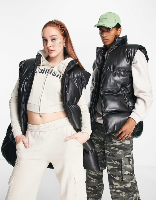 Vestă unisex din piele ecologică, neagră [2]