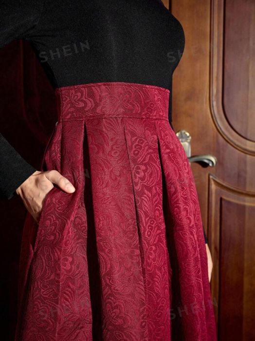 Vintamour Rochie De Buzunar Vintage Elegantă Pentru Femei, Cu Guler Fără Umăr, Cu Mânecă Lungă, Textura Jacquard [5]