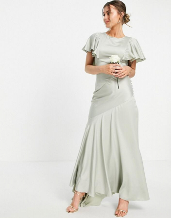 Rochie maxi din satin, cu mâneci fluturate, cu nasturi laterali [3]