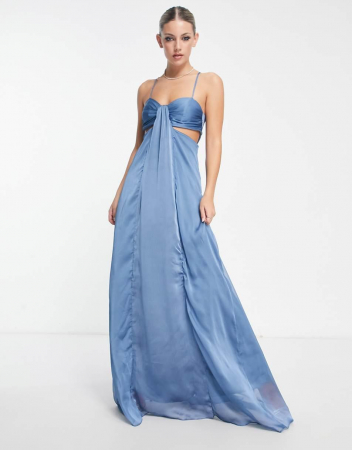 ROCHII - Rochie lungă camisol din satin cu decupaje