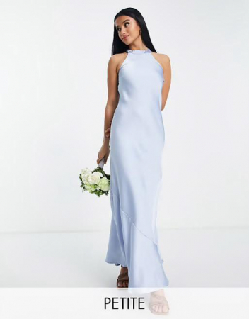 FEMEI - Rochie maxi din satin, cu decolteu halter, exclusivă