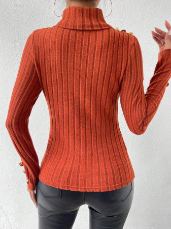 Bluza clasic cu guler rotund din fleece cu nervuri pentru femei [3]