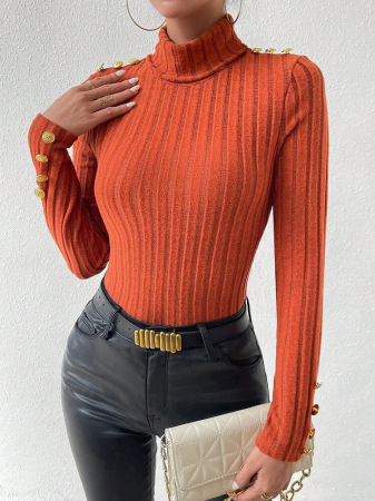 FEMEI - Bluza clasic cu guler rotund din fleece cu nervuri pentru femei