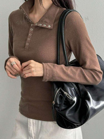 Bluza Minimalista Cu Mânecă Lungă Și Nasturi În Față Pentru Femei [1]