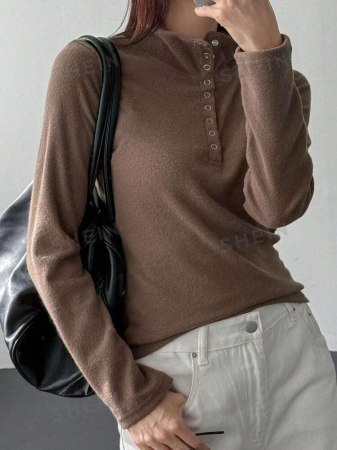 Bluza Minimalista Cu Mânecă Lungă Și Nasturi În Față Pentru Femei [2]