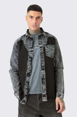 BĂRBAȚI - Cămașă înaltă din denim cu decolorare acidă Carpenter