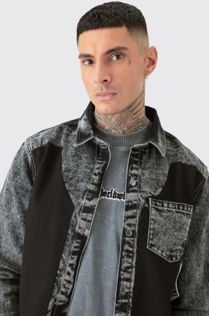 Cămașă înaltă din denim cu decolorare acidă Carpenter [2]