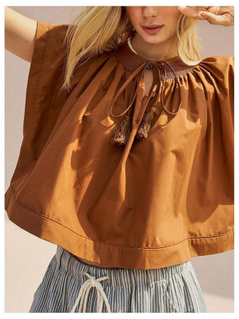 CĂMĂȘI - Camasa MakeMeChic pentru femei, cu guler nou, mânecă Dolman, cu franjuri, stil boho și evazat