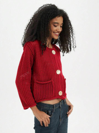 Cardigan Tricotat Gros Cu Nasturi Metalici Minimalist [2]
