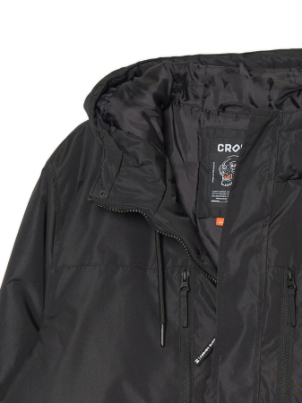 GEACĂ NEAGRĂ DE IARNĂ CU GLUGĂ, FERMOAR CLASIC, BUZUNARE [1]