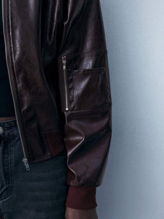 Jachetă Bomber Casual De Damă, Culoare Solidă, Cu Fermoar În Față, Cu Mânecă Lungă [4]
