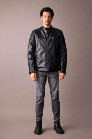 Jachetă din piele ecologică, rezistentă la apă, cu croială slim fit și guler înalt [2]