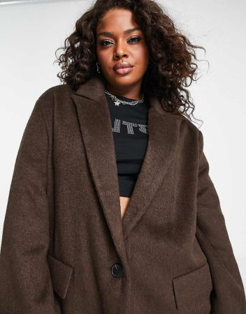 Jachetă elegantă supradimensionată din amestec de lână ASOS DESIGN Curve, culoare ciocolatiu [2]