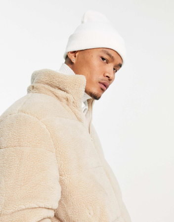 Jachetă pufoasă ASOS DESIGN cu glugă detașabilă ecru [3]
