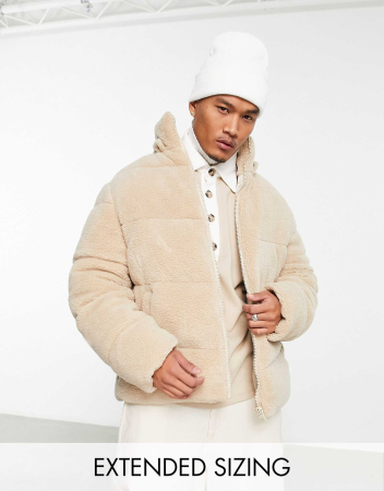 Jachetă pufoasă ASOS DESIGN cu glugă detașabilă ecru [2]