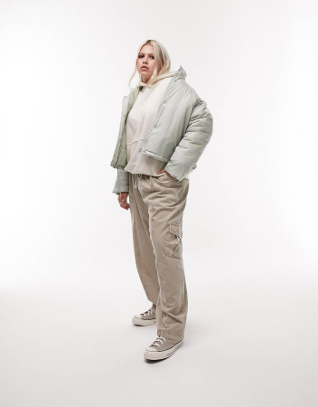 Jachetă pufoasă cu guler pâlnie Topshop Curve verde deschis [1]